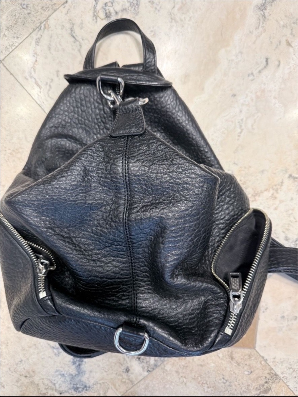 Rebecca Minkoff Black Pebbled Leather Backpack with Silver Hardware
